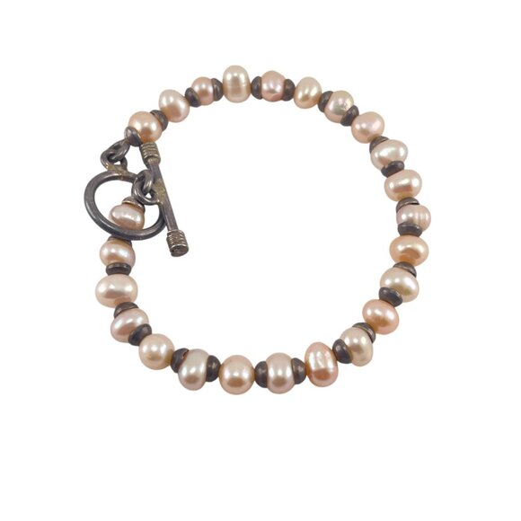 Freshwater Pearl Sterling Silver Beaded Bracelet With Toggle Clasp For Women - Picture 6 of 6